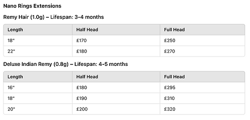 hair extension prices rushden
