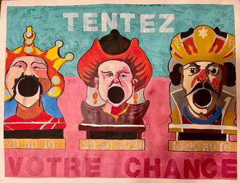 three faces with open mouths, they are European games of chance from the early 20th century