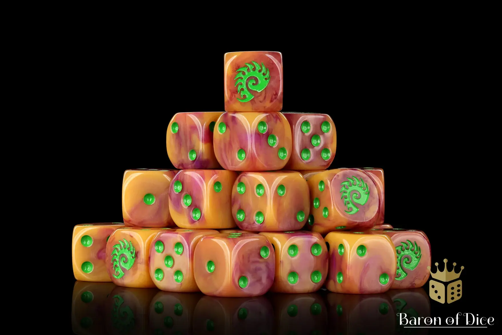 Alien - Orange & Green - Baron of Dice Round (25 Count)