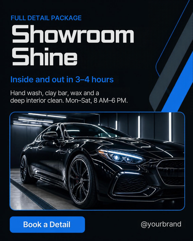Showroom Shine - Sleek Dark Auto Detailing Promo template preview