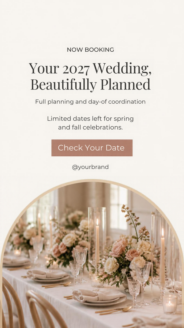 Now Booking 2027 Weddings - Soft Wedding Planner Story template preview