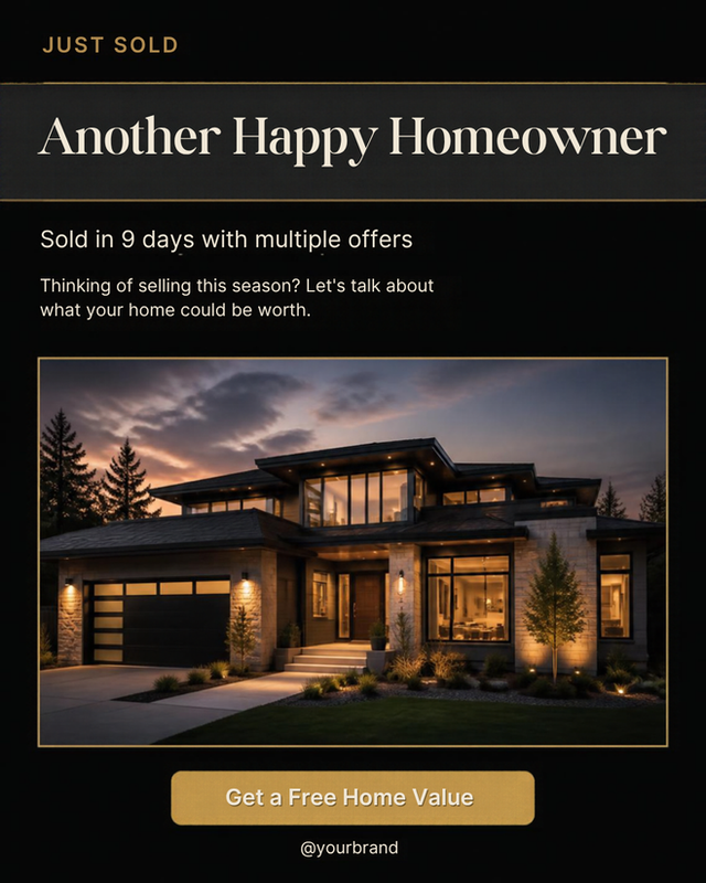 Just Sold - Luxe Black and Gold Real Estate Post template preview