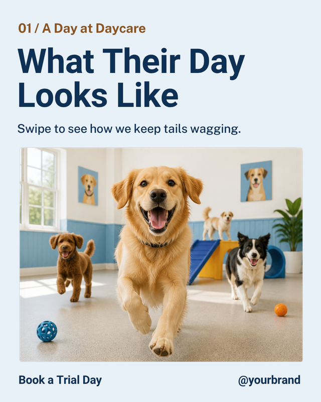 What Their Day Looks Like - Sky Biscuit Pet Daycare Carousel template
