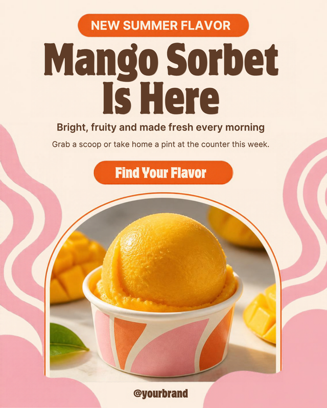 Mango Sorbet Is Here - Retro Pastel Ice Cream Shop Post template preview