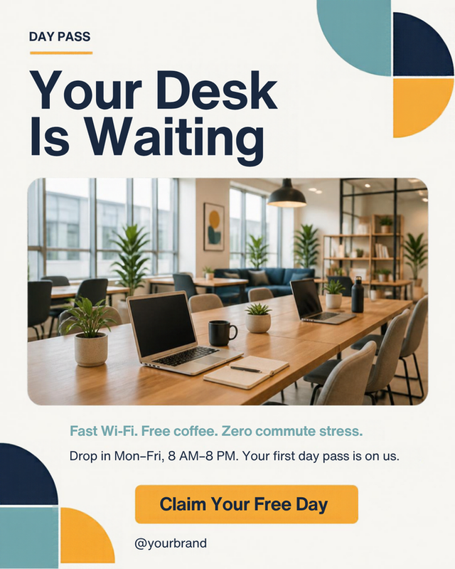 Your Desk Is Waiting - Modern Coworking Day Pass template preview