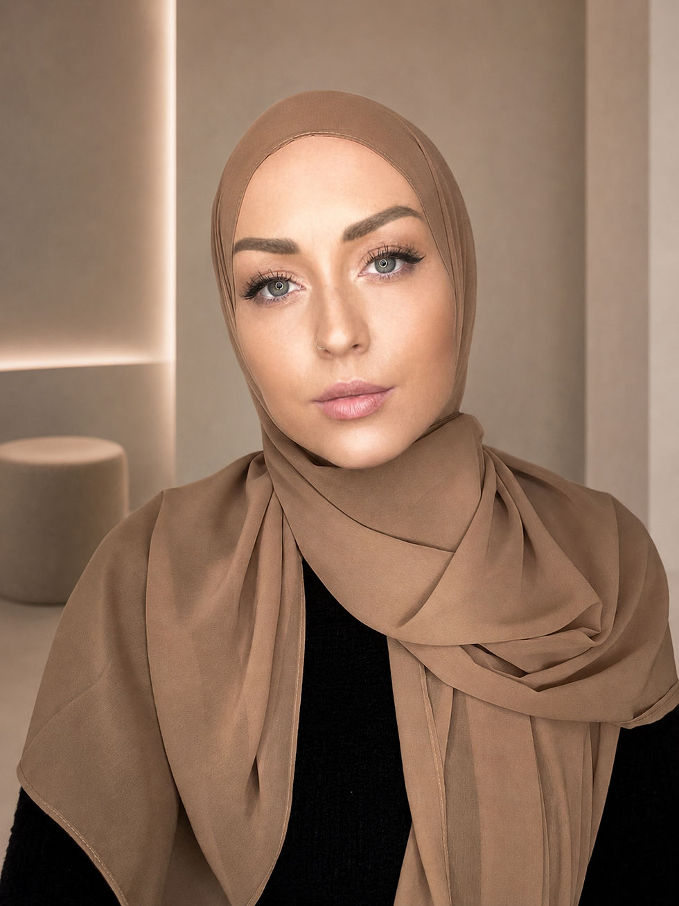 Miniaturebillede: PREMIUM CHIFFON SJAL - CAMEL
