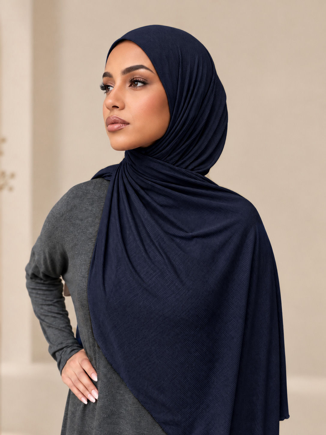 Ribbed Jersey Sjal - Navyblå (P)