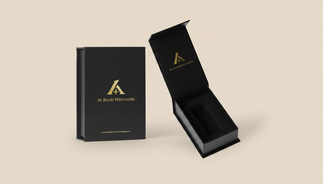 AL BAAD PERFUMES black boxes, one closed, one open