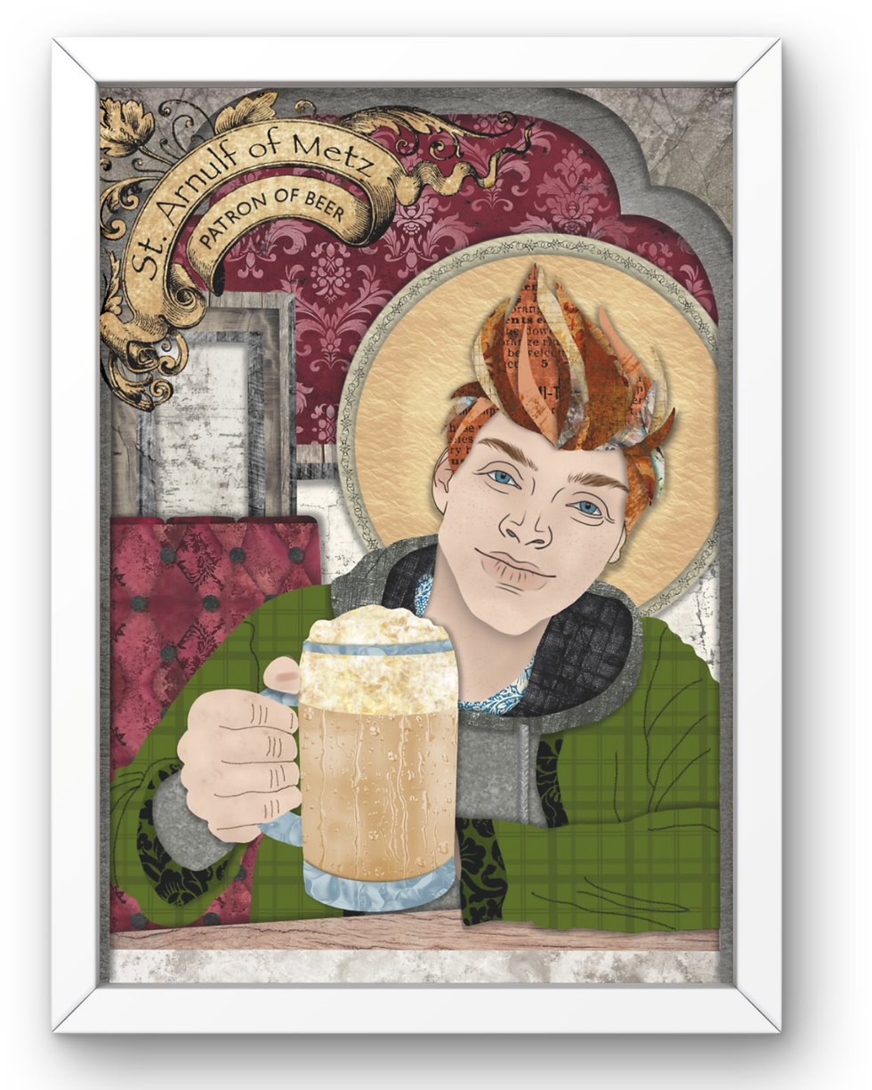 A redhaied man holding a tankard of beer.
