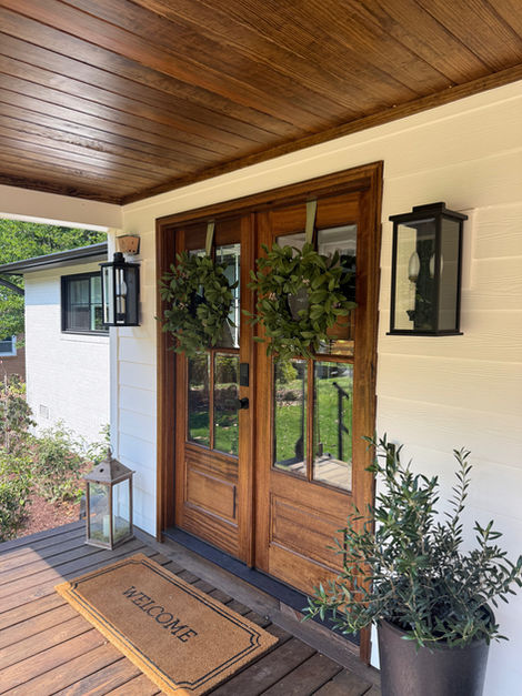 Front porch renovation in Davidson. Full exterior remodel with general contractor Turner Design Build in Huntersville, NC.