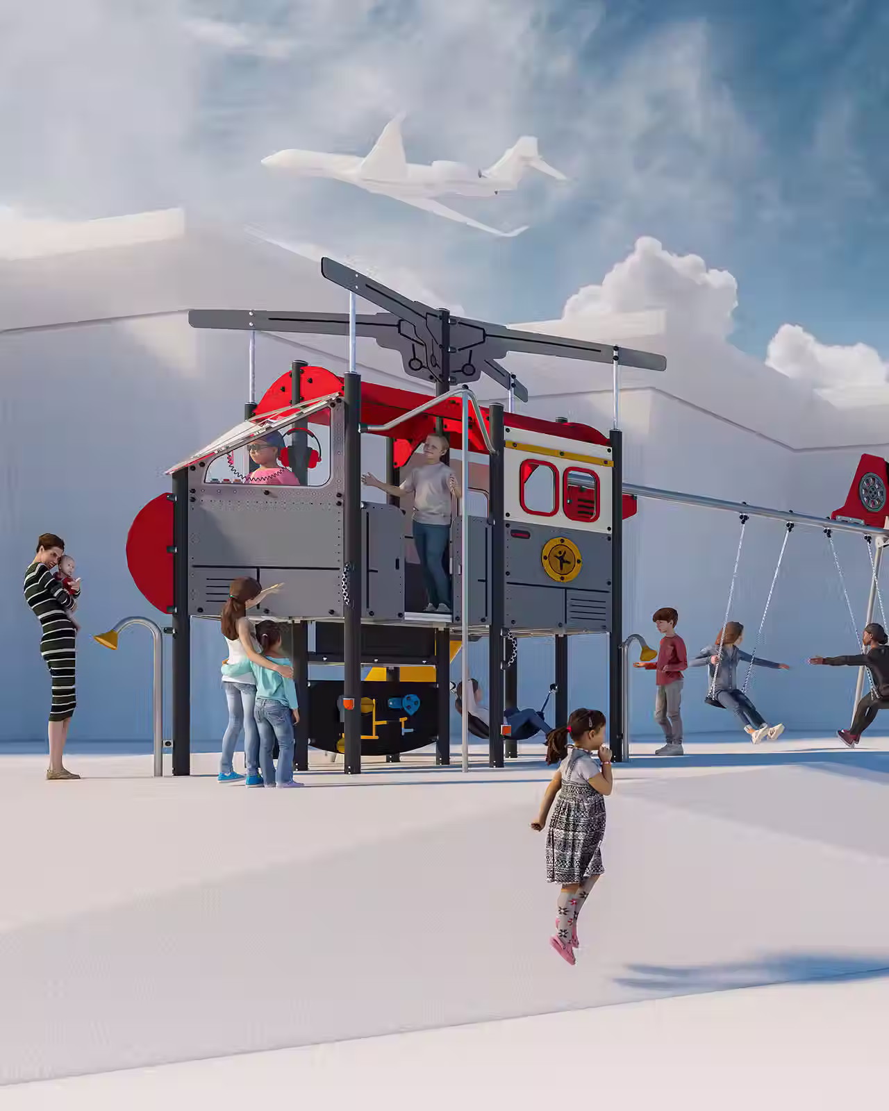 Parque infantil con tematica aerea