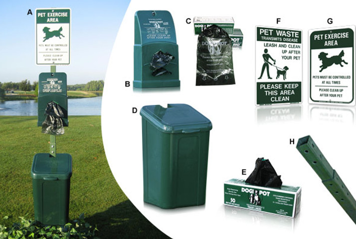 Postes y cestos para desechos de perros con diseño resistente al clima tropical