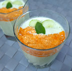 Crème de concombre au basilic, feta au paprika
