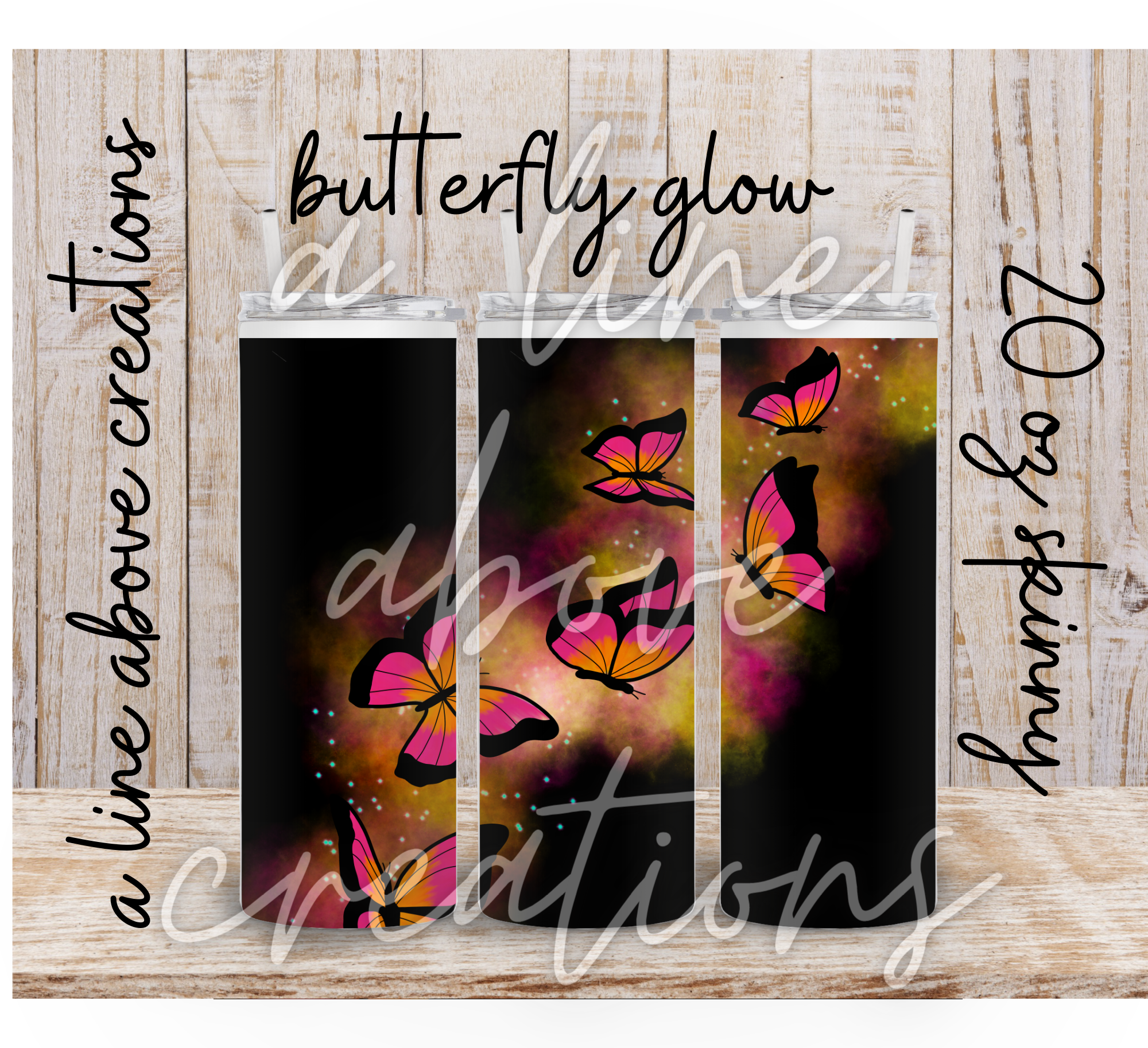 Glowing Butterflies 20oz Sublimation Tumbler, Gift for Him or Her