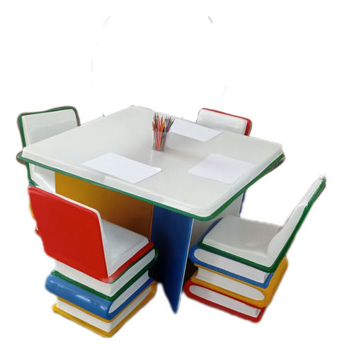 Kit Escolar - Escultura De Livros - Mesa E Cadeiras Livros