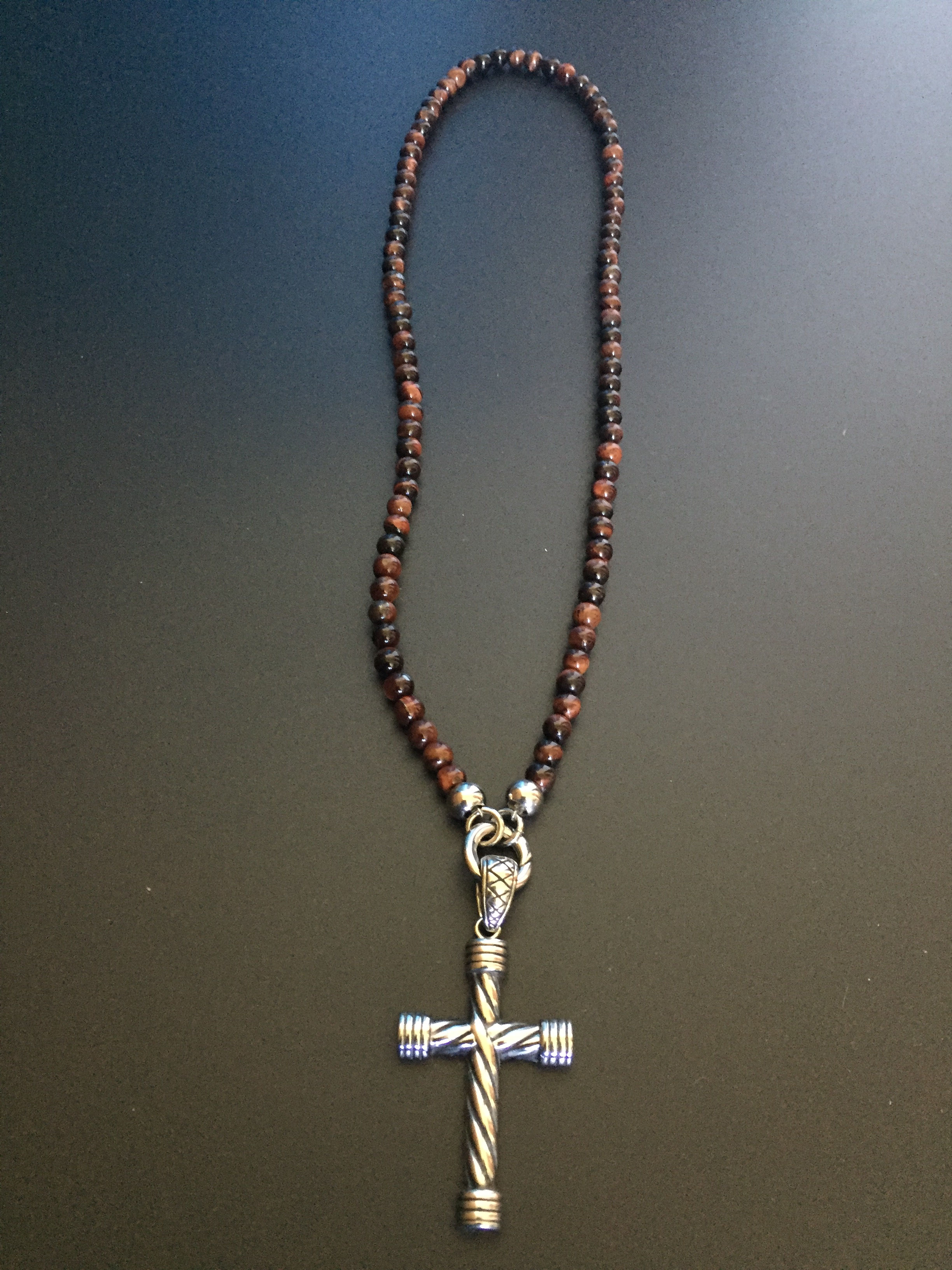 Clip Necklace 6MM Bull Eye & Twisted Cross