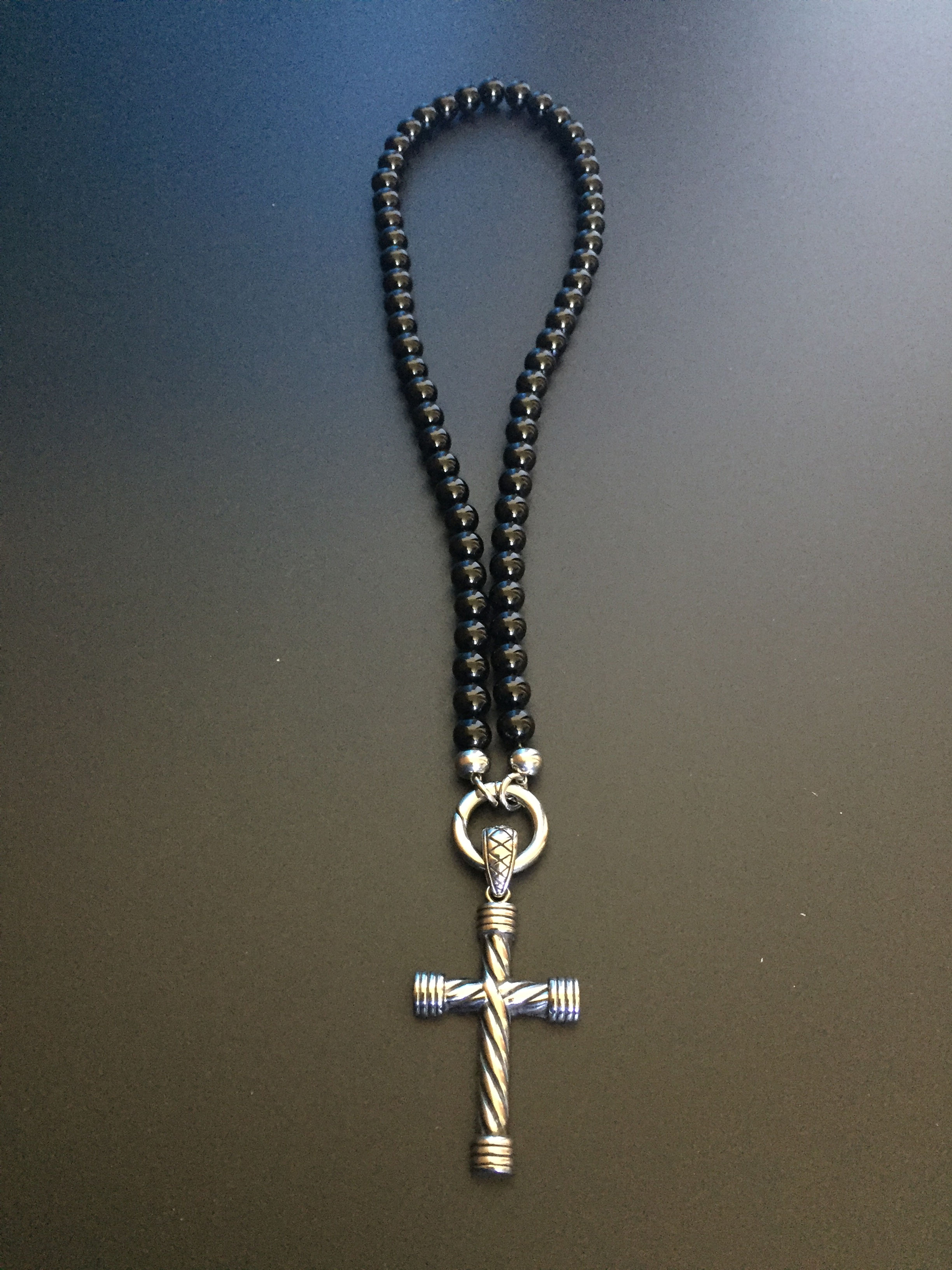 Collier Clip 8mm Onyx Brillante & Croix Torsade