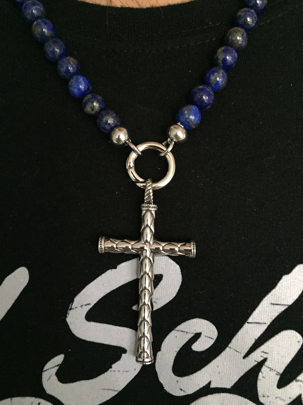 Colliers Clip 8MM Lapis Lazuli & croix Epi