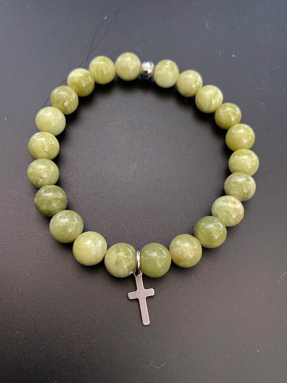Green Jade & Cross charm Bracelet