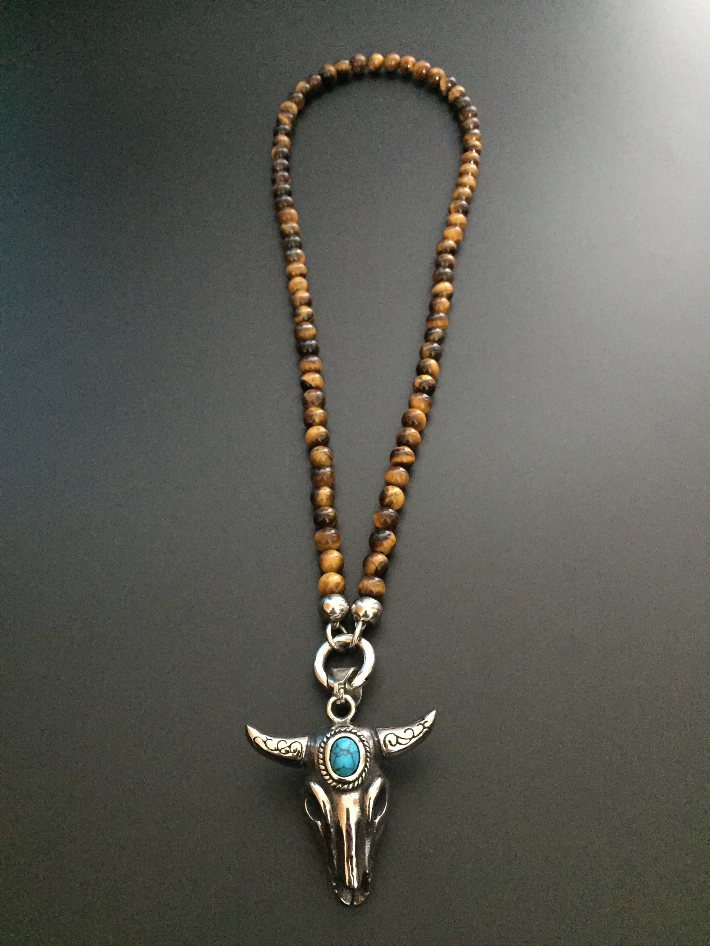 Clip Necklace 6MM Shiny Tiger Eye & Buffalo stone