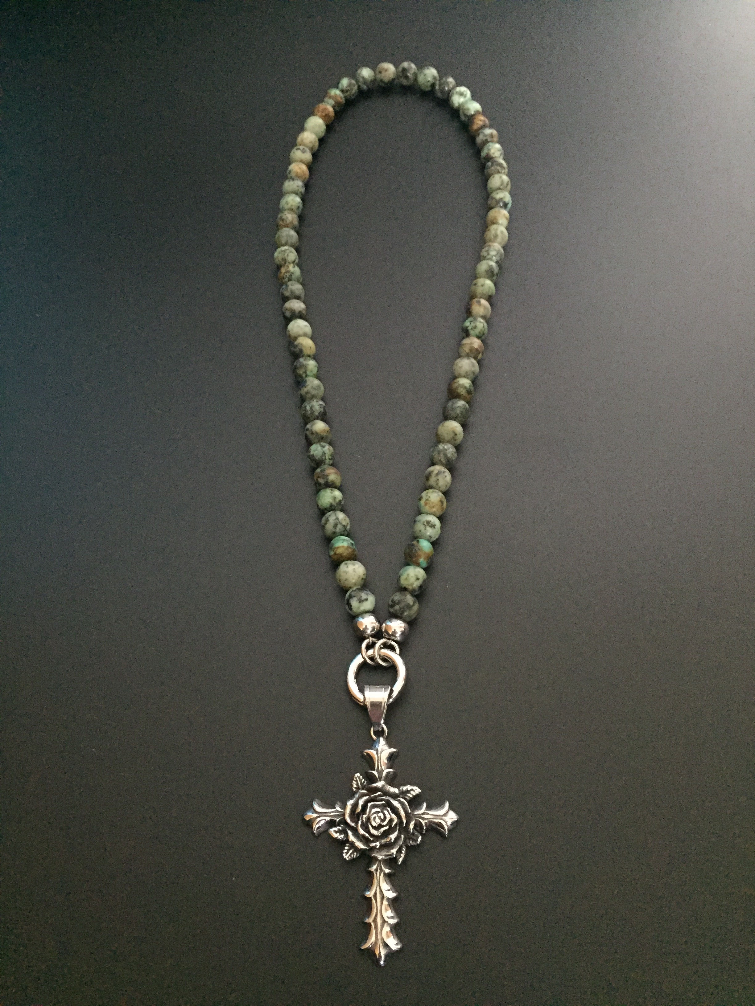 African Turquoise Necklace Clip & Pink Cross 