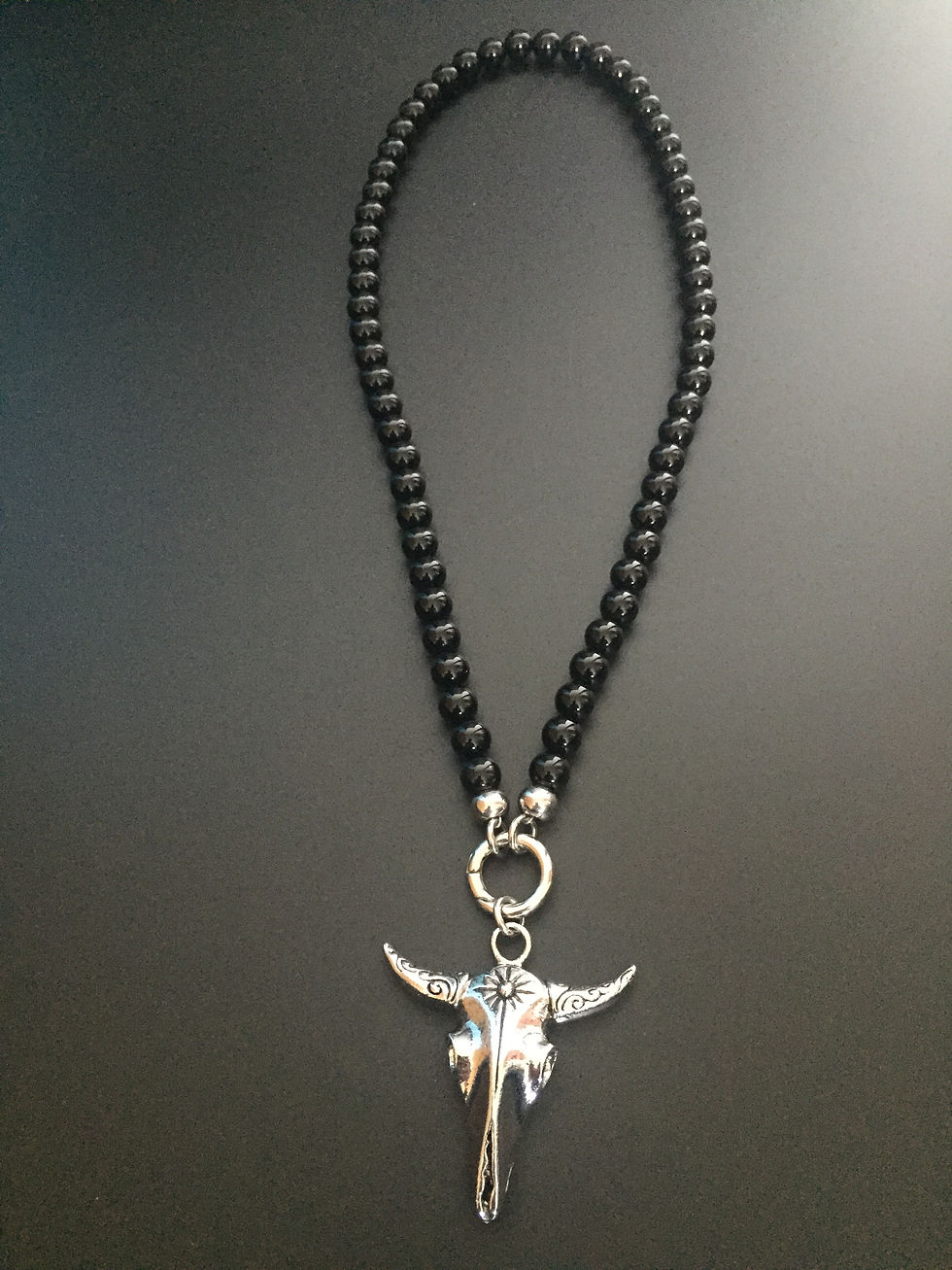 Collier Clip Onyx Noire Brillante & Buffle Fleur