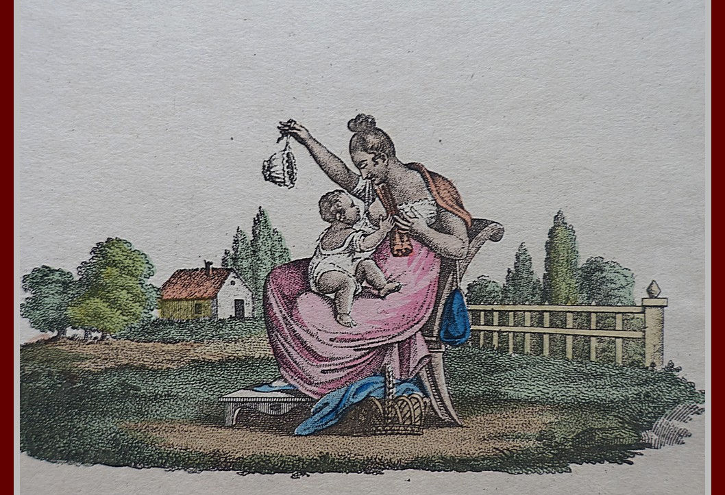Lithographie Directoire Scène de maternité Femme e