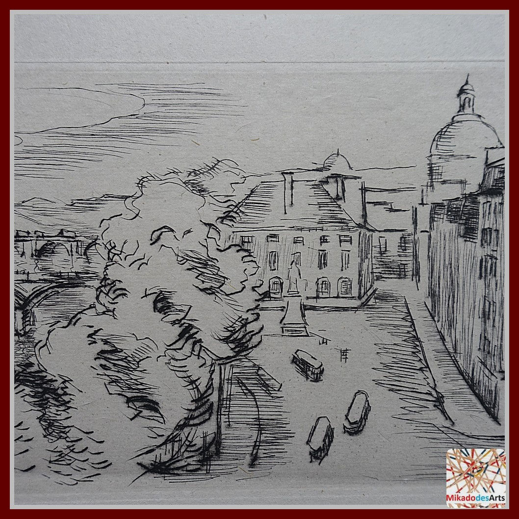 Eau forte Jean Hippolyte MARCHAND Paris Ponts sur