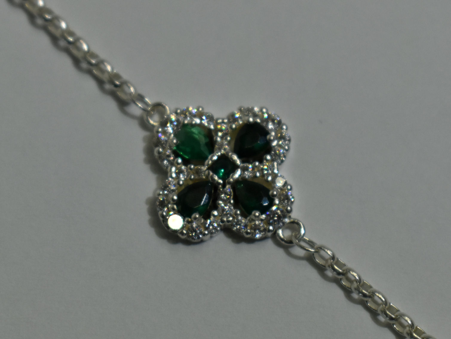 Silver Emerald Clover Bracelet