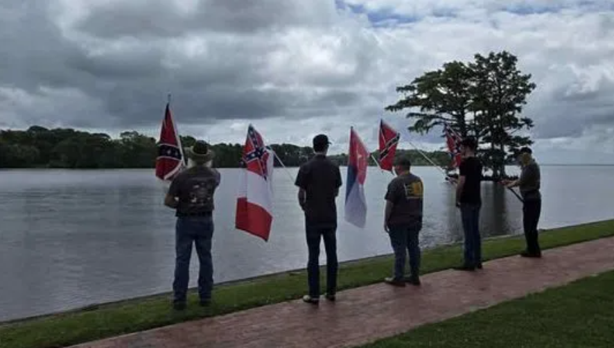 Members of the Southern Independence Association Displaying Flags in Support of Confederate Monuments in Edenton, North Carolina.