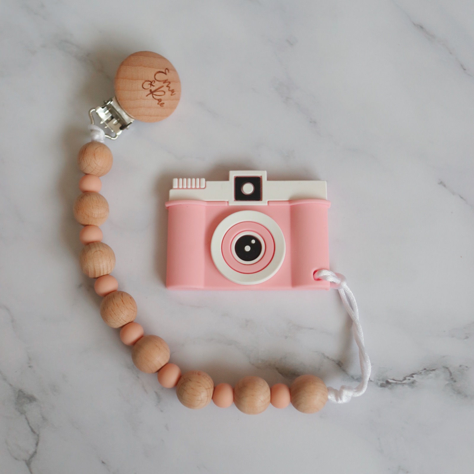 Pink Camera Teether and Clip Set