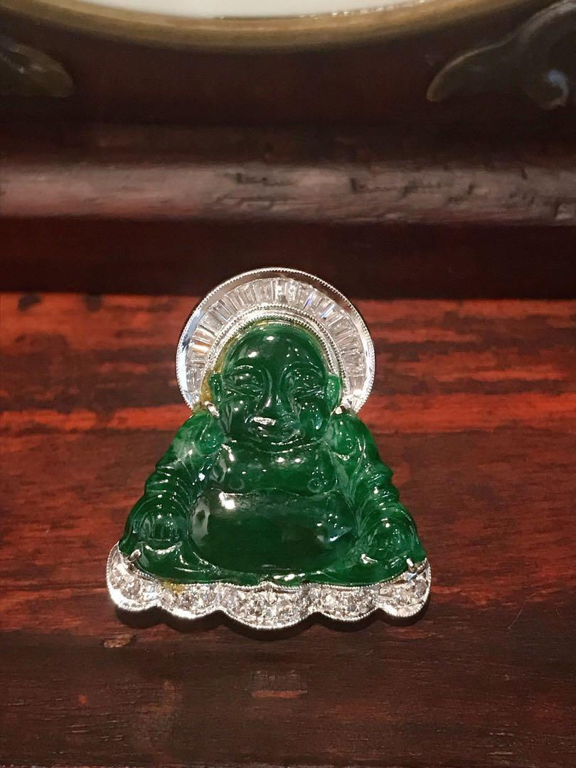 縮圖：天然翡翠鑽石K金墜