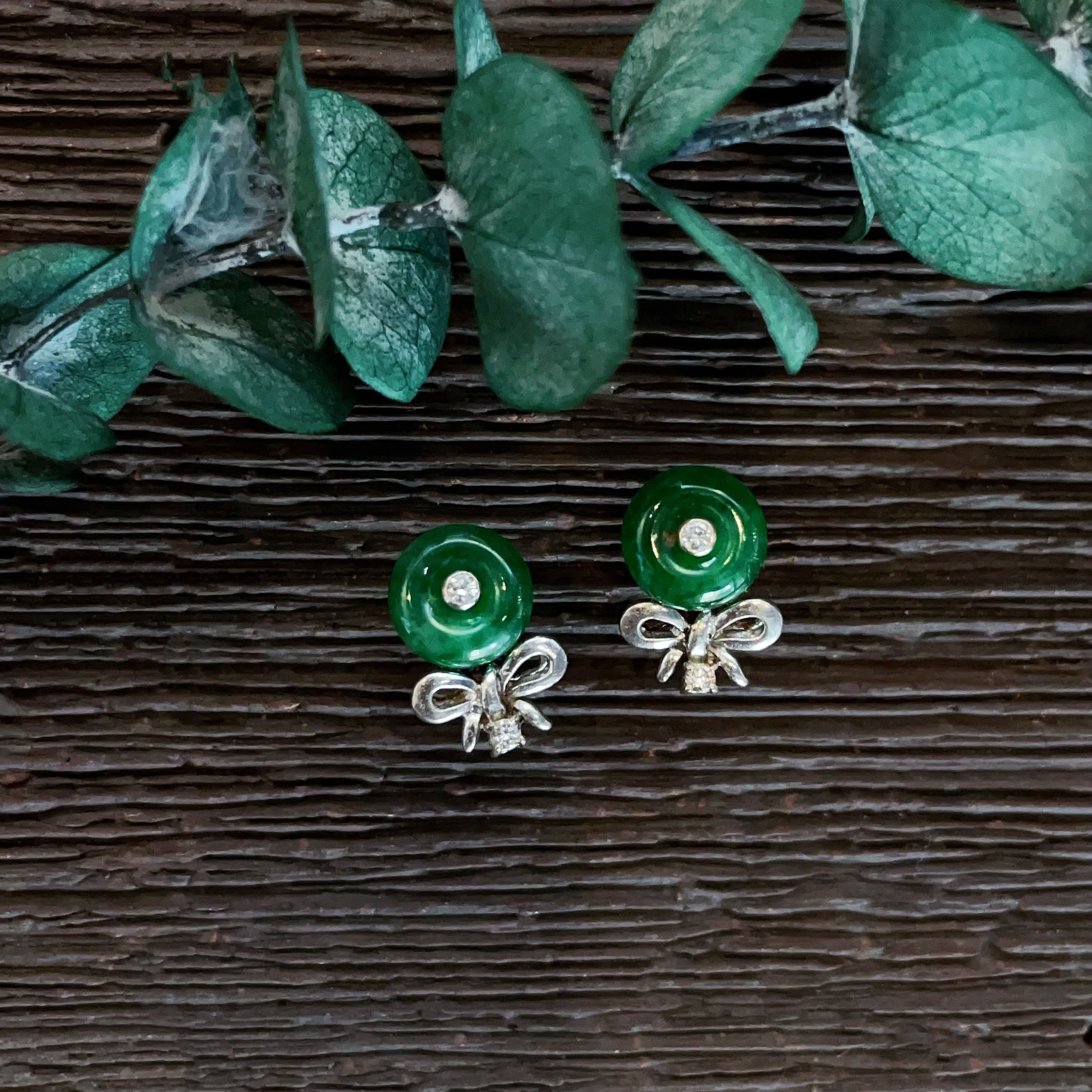 翡翠鑽石蝴蝶結耳環