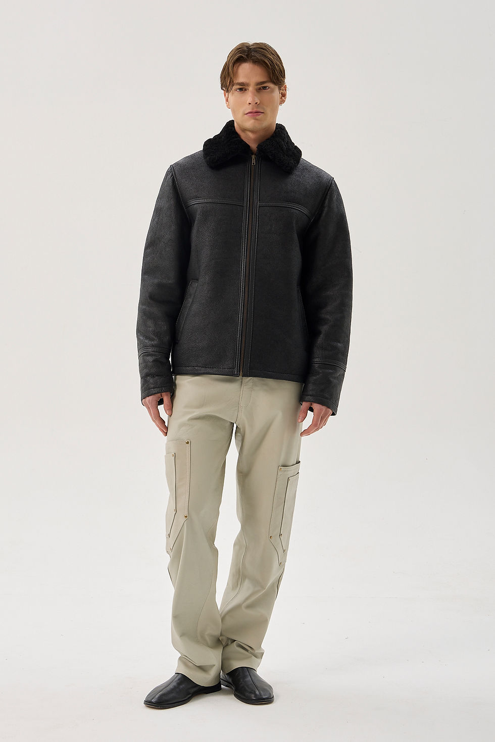 Fully lined 100% sheepskin shearling wool jacket with reinforced seams and oversized fit