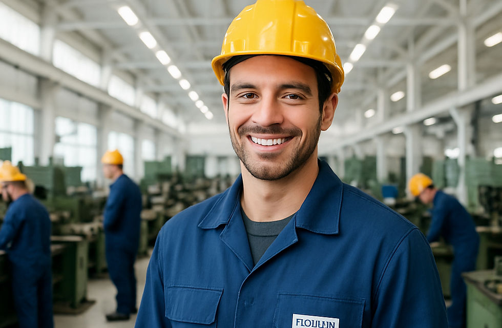 Trabalhador com Uniforme Profissional e EPI, para segurança do trabalho.