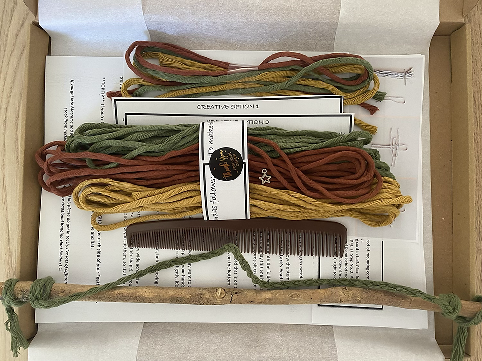Thumbnail: 5 Feather Wall Hanging, Macrame Kit (Black/Grey/White)