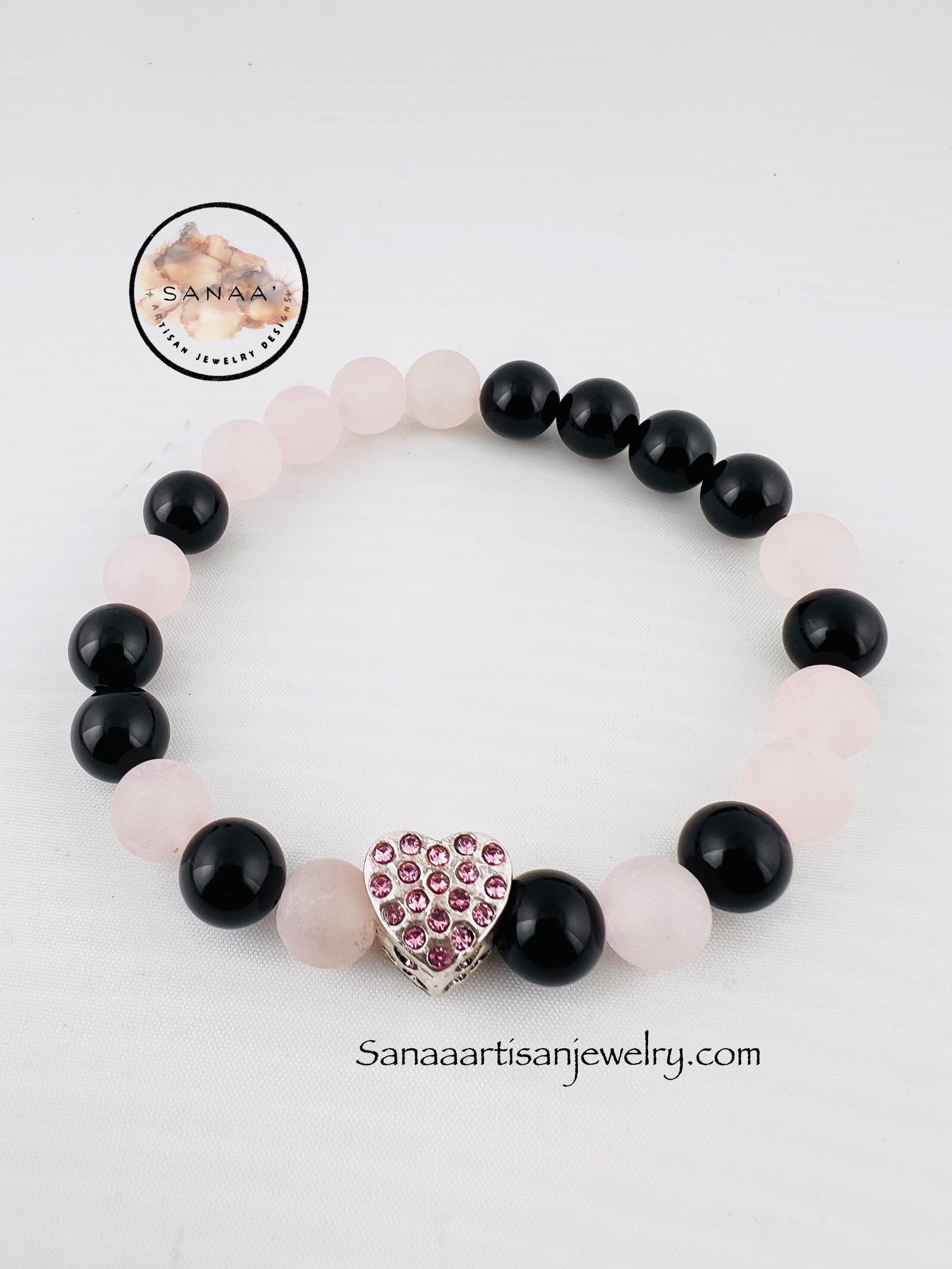 Rose Quartz & Black Onyx Infinity Bracelet