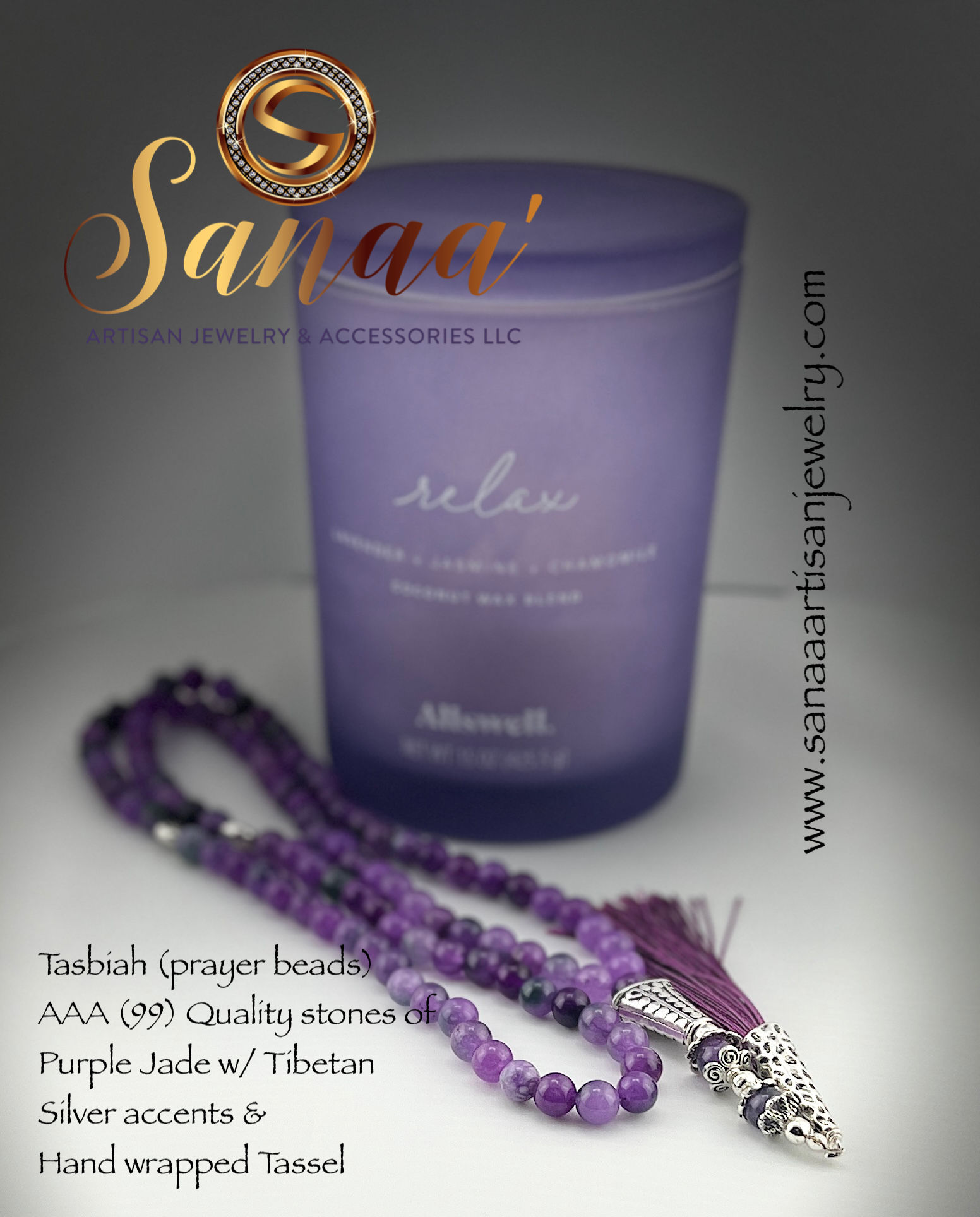 Gemstone Purple Jade Prayer Beads (99)