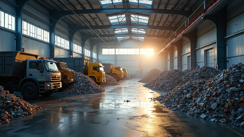 Wide angle view of a modern waste sorting facility in Sacramento