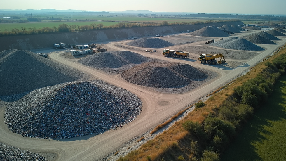 High angle view of a landfill site with segregated waste areas