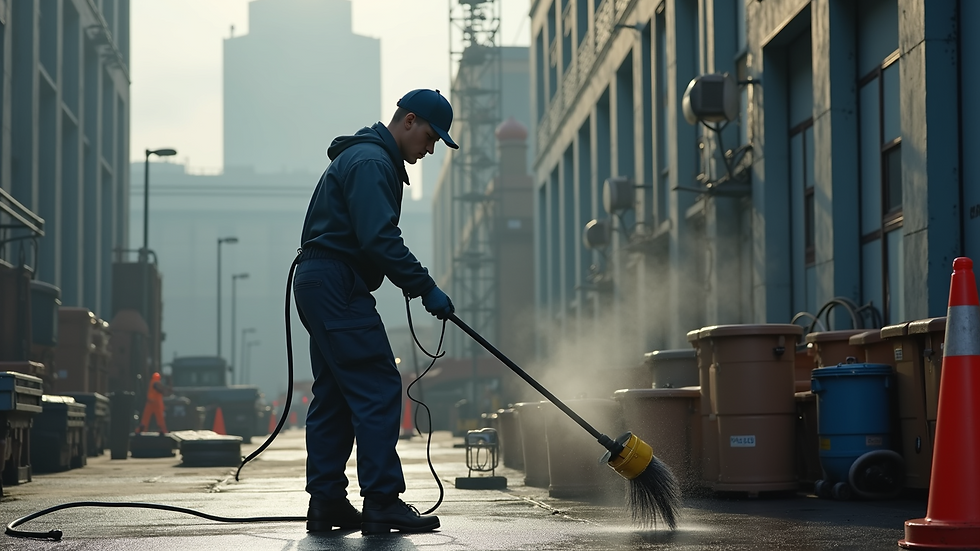 Close-up view of a pet waste removal technician at work