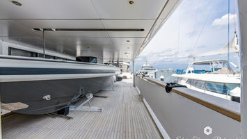 Aerial view of a 235-foot superyacht docked in Palm Beach, taken by Edwin Figueroa Photography.