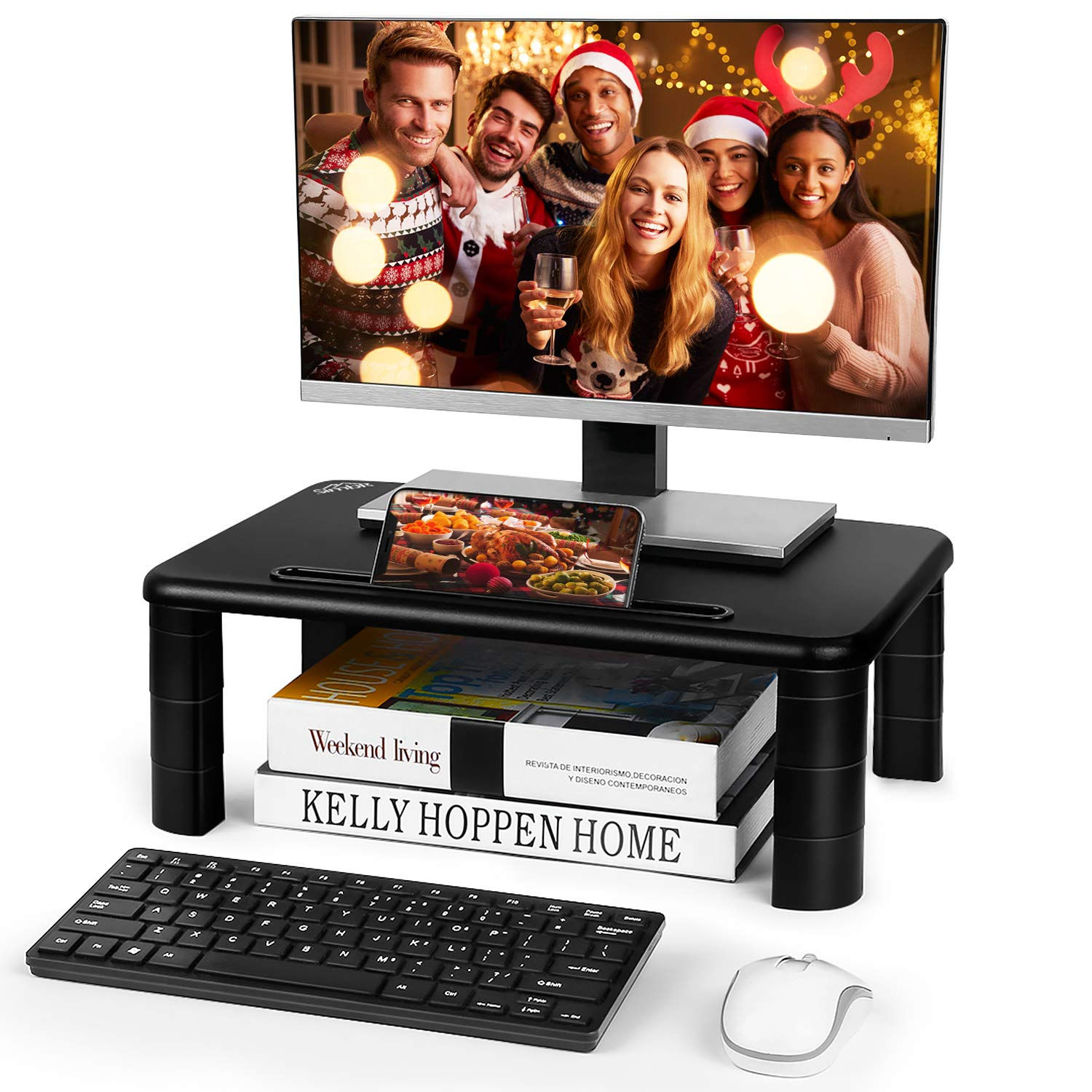 SIMBR Soporte para Monitor y Ordenador Portátil Elevador de Pantalla con 4 Eleva