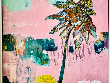Semi-abstract pink painting for palm beach hotel executive suites.