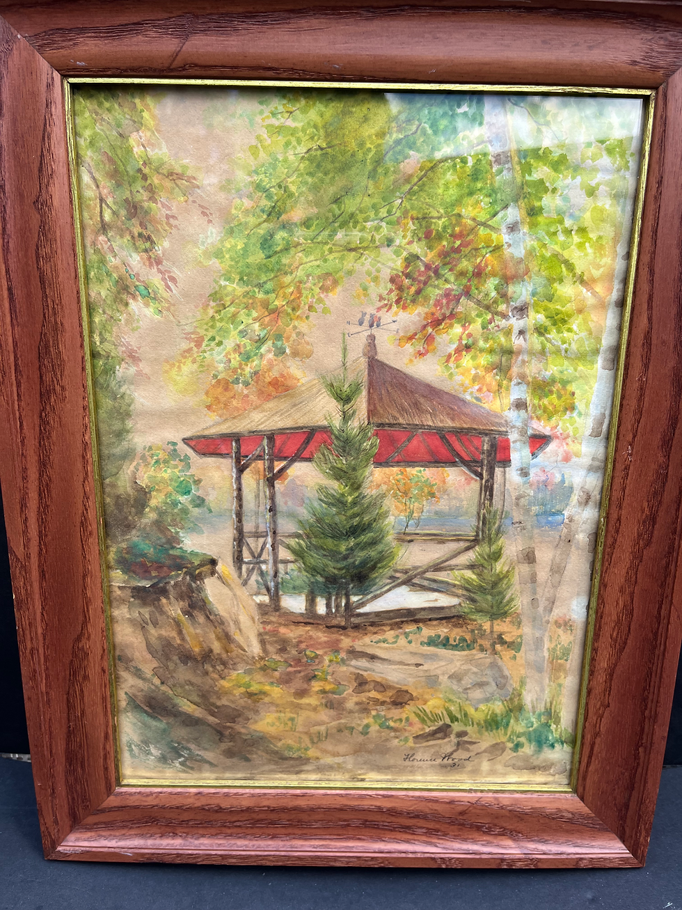 Thumbnail: Watercolor of forest gazebo by Florence Wood -- #20240813H