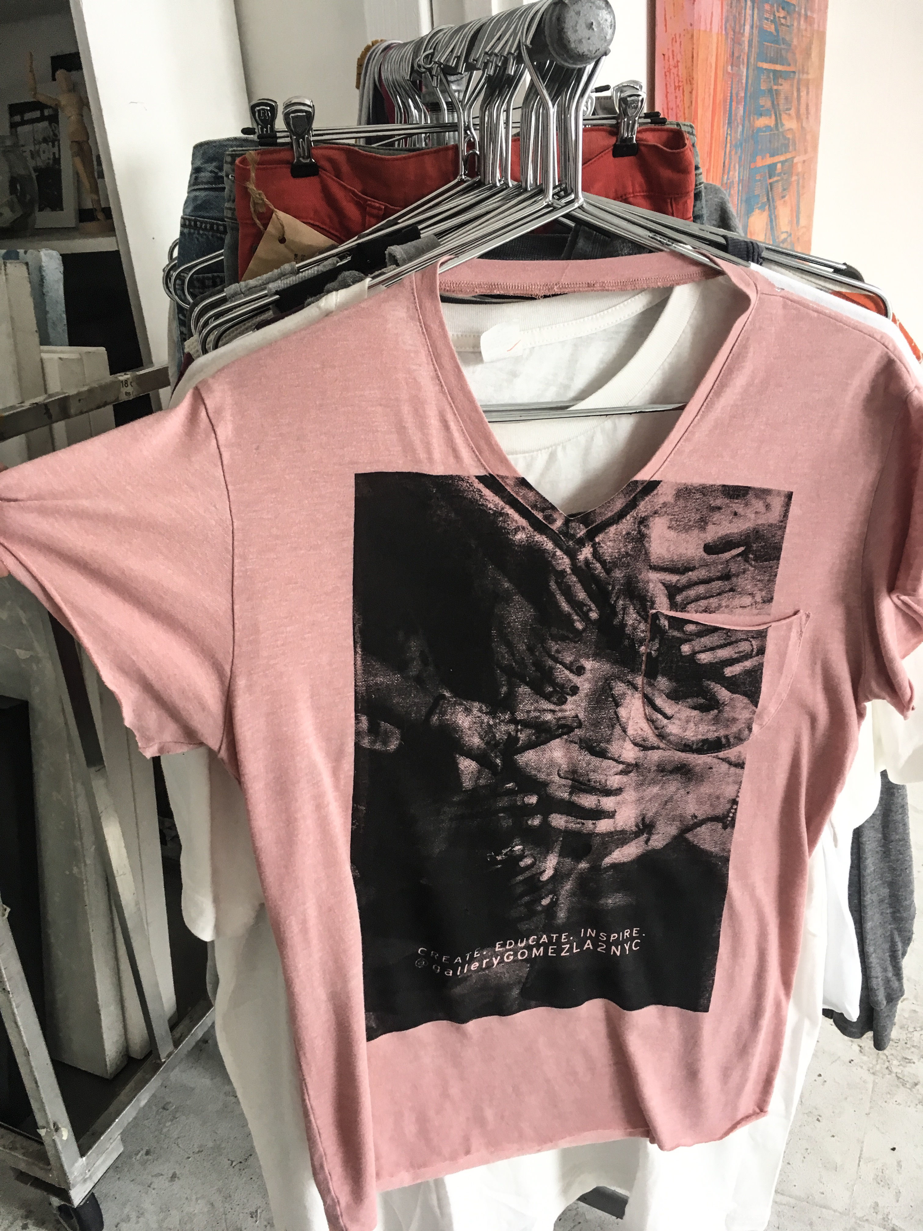Pink Distressed handpulled custom cutout tee