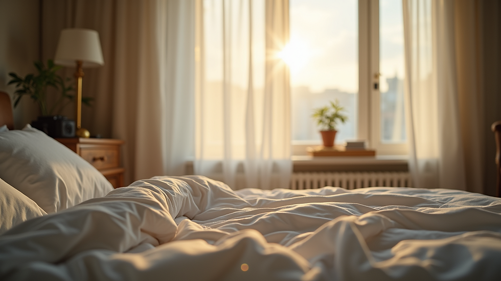 Close-up view of a serene bedroom setting with soft lighting