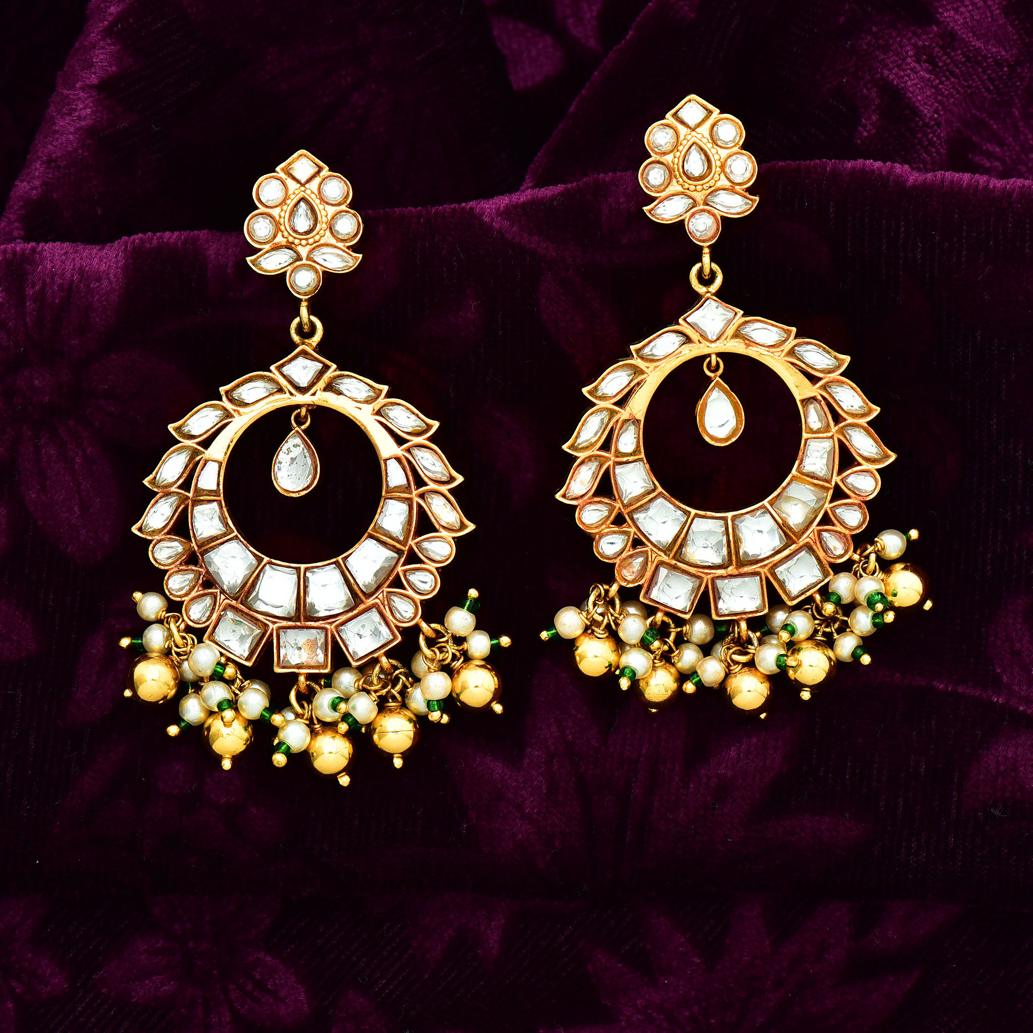 Designer Silver Kempu Earrings