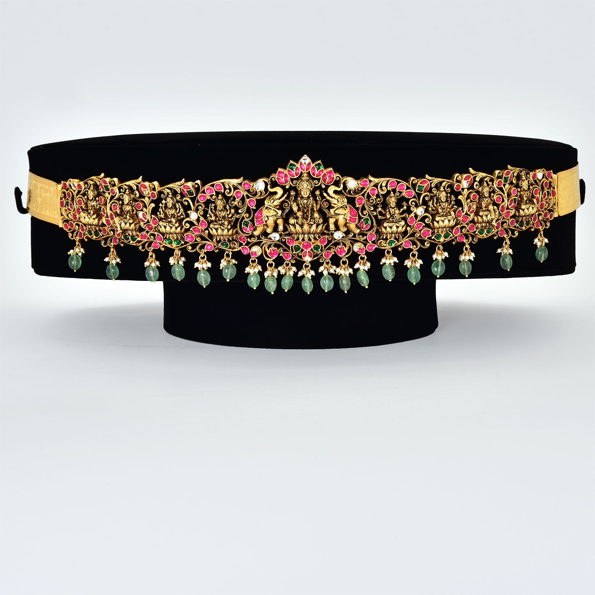 Lakshmi Devi Antique Jadau Silver Vaddanam 1160