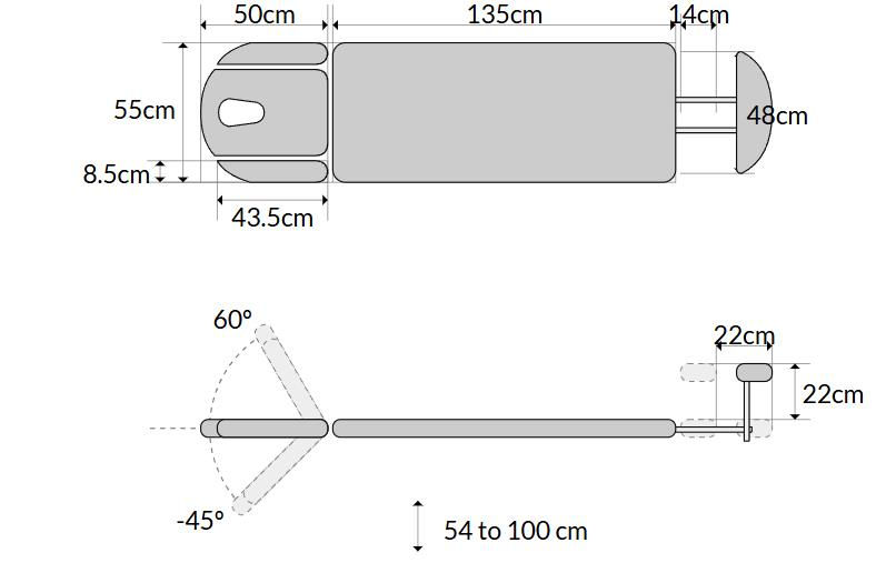 Miniatyrbilde: Behandlingsbenk elektrisk 2-7delt med198x56cm (54-100 cm regulerbar)